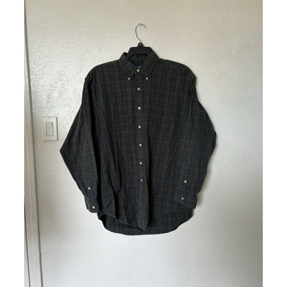 Ralph Lauren Big Shirt 100% Cotton Long Sleeve Green, Blue, Red Plaid Shirt SZ M